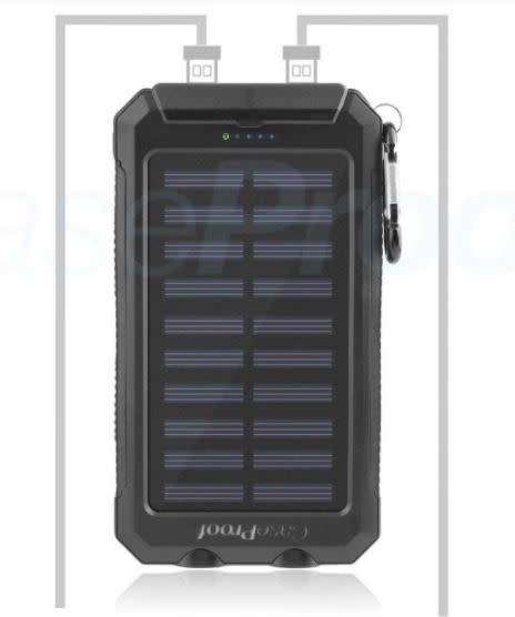 13000mAh Solar Power Bank Dual USB Battery Charger Portable Flashlight Compass BLACK