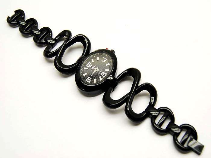 IMPORTED JET BLACK GENEVA PLATINIUM WATCH