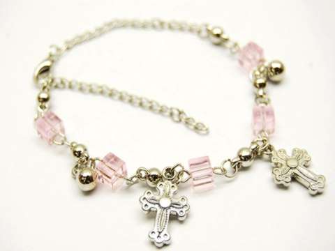 LOVELY  PINK CRYSTAL CROSSES ANKLE CHAIN