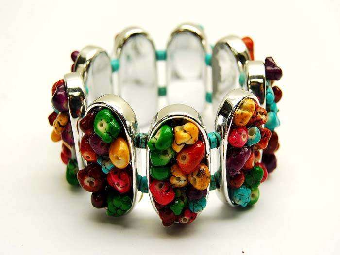 LOVELY NATURAL STONE AND BEAD STRETCH BRACELET