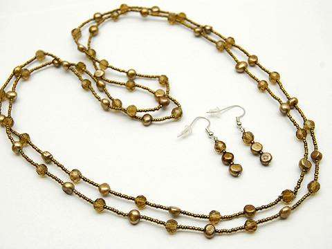 PRETTY GOLDEN BROWN FRESHWATER PEARL NECKLACE & EARRING SET