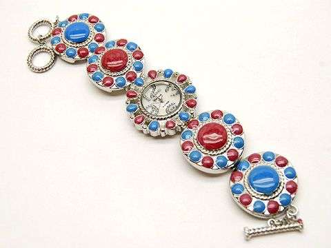 LOVELY TURQUOISE &   CORAL GENEVA PLATINIUM WATCH