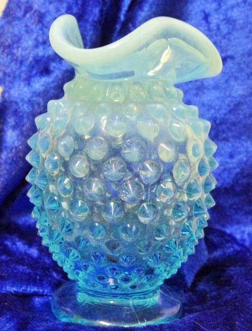 c1930 DEPRESSION GLASS*FENTON BLUE OPALESCENT-BUTTON- RUFFELD-TOP!!!!-R A R E- A W ES O M E!!!!