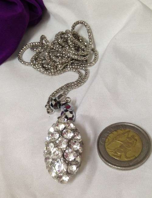 Vintage NECKLASE ON CHAIN CRYSTAL DISCO BALL SHAPE   60's EXQUISITE-SILVER TONE METAL