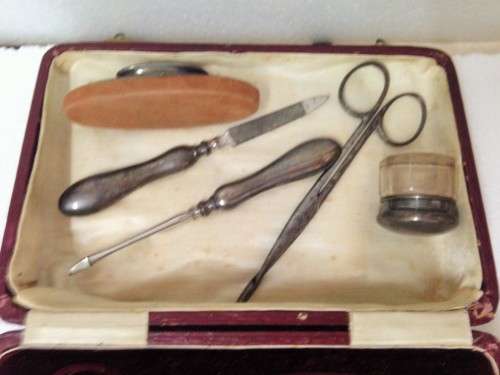 Antique Box+5*4HallmarkedSILVER Manicure Set*BOBtoADELINE WISHING HER M HAPPY RETURNSofDay-8.9.1923