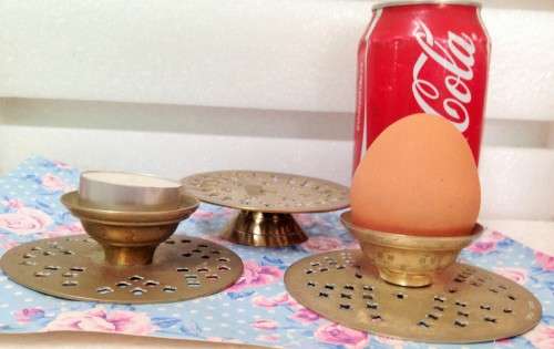 3xassorted HOLDER 1 BRASS/EPNS*egg cup or trivet or candle holder !!!GREAT COUNTRY HOME DECOR
