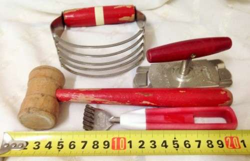 ADD TO YOUR COLLECTION- Opener*Butter scraper*wood Mallet*PASTRY BLENDER!!KITCHENALIA COLLECTING