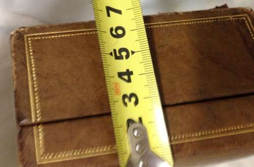 TRINKET BOX*TAN LEATHER*gold embossed trim-ITALY*FlorenceFLEUR DE LYS