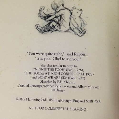 4 Framed with Glass Disney Post cards  *POO BEAR+ HONEY POT`+gate/chritopher robin/rabbit