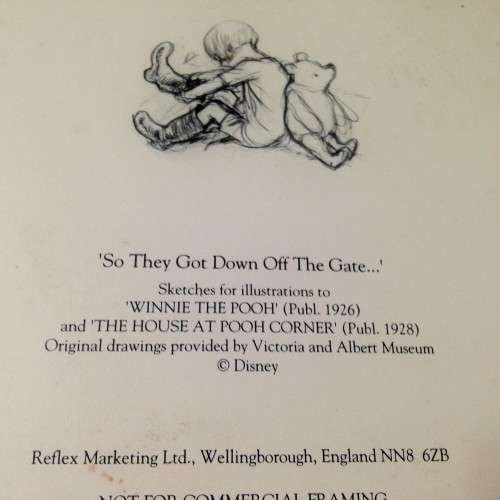 4 Framed with Glass Disney Post cards  *POO BEAR+ HONEY POT`+gate/chritopher robin/rabbit