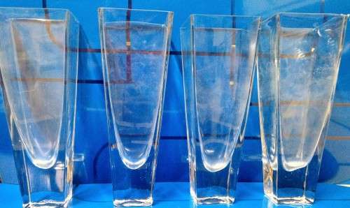 VASE - same size +style 4 CLEAR GLASS VASES-WITH TAPERING TOP SQUARE DESIGN bid per each vase