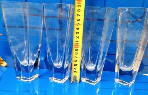 VASE - same size +style 4 CLEAR GLASS VASES-WITH TAPERING TOP SQUARE DESIGN bid per each vase