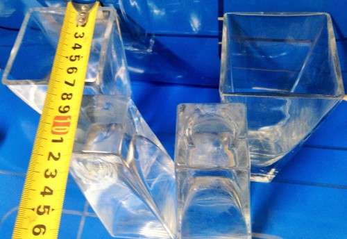 VASE - same size +style 4 CLEAR GLASS VASES-WITH TAPERING TOP SQUARE DESIGN bid per each vase