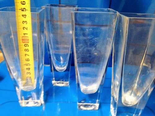 VASE - same size +style 4 CLEAR GLASS VASES-WITH TAPERING TOP SQUARE DESIGN bid per each vase