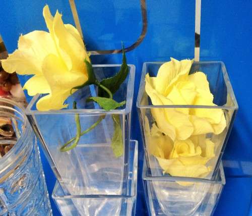 VASE - same size +style 4 CLEAR GLASS VASES-WITH TAPERING TOP SQUARE DESIGN bid per each vase