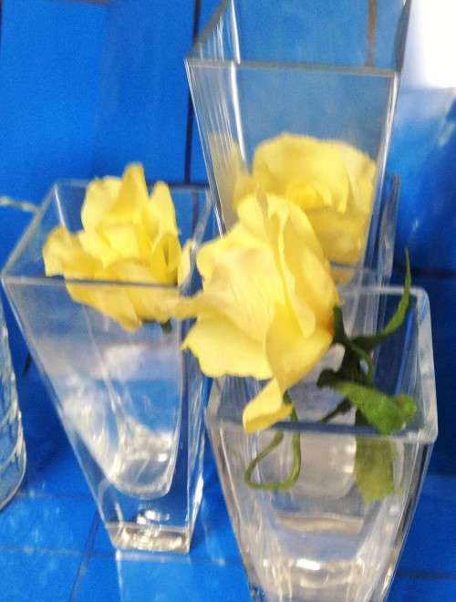 VASE - same size +style 4 CLEAR GLASS VASES-WITH TAPERING TOP SQUARE DESIGN bid per each vase