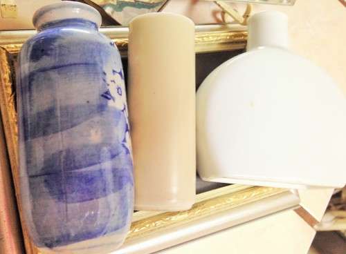 POTs - 3 Oriental decor on each  bridge+script White  leaves LOOK At My Buy Now items NO WAITING