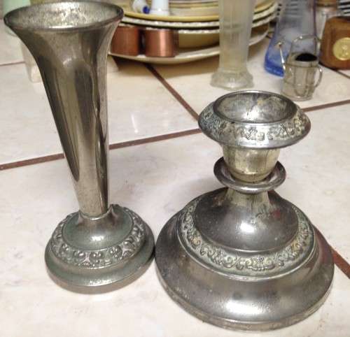 AWESOME !!!SILVER PLATED *1 VASE+*1CANDLE HOLDERS+ MINI WATER CAN!!!!! EXQUISITE INTRICATE PATTERN
