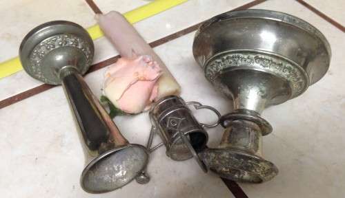 AWESOME !!!SILVER PLATED *1 VASE+*1CANDLE HOLDERS+ MINI WATER CAN!!!!! EXQUISITE INTRICATE PATTERN