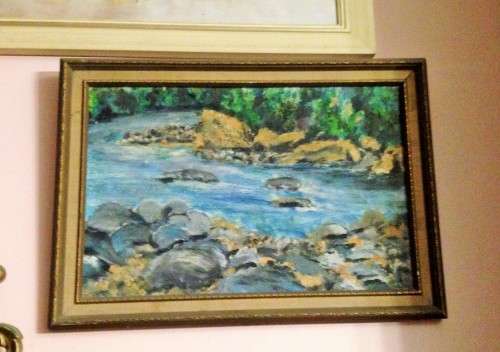 Oil painting  of river fauna framed