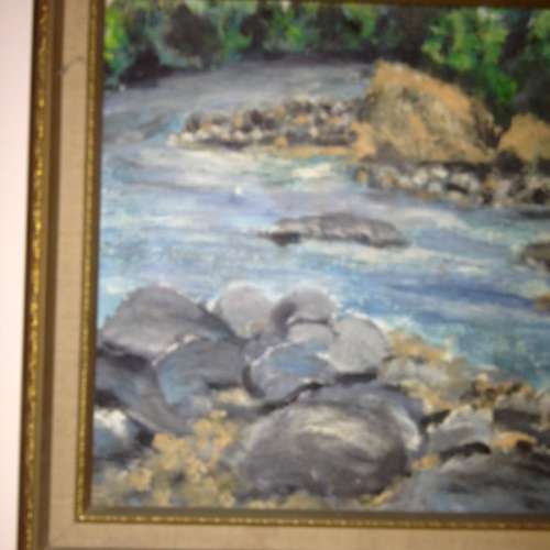 Oil painting  of river fauna framed
