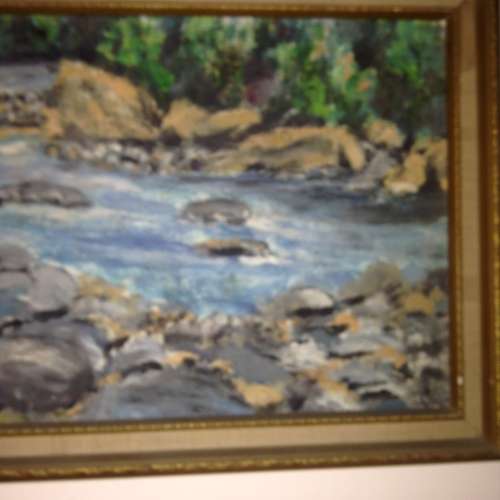 Oil painting  of river fauna framed