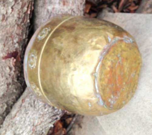 1 BRASS VASE embossed STYLE  SCOTISH  ART &CRAFTS BROAD  REPOUSSE DECOR TOP HAS BAND OF ROSES