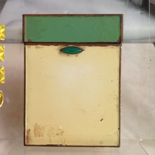 RARE*EnamelCreamGreenSLIM*CIGARETTE CASE Green Rhine stone Catch H75