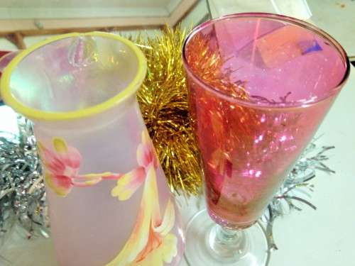 *EXCEPTIONAL*2 PINK GLASS VASE*1 HandPainted*GREAT COUNTRY HOME DECORL@@KatMY BUY NOWitemsNO WAITING