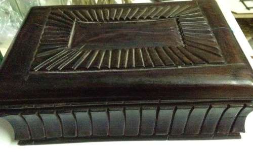 BOX Lided -  EBONY 1.066kg Solid Hand Carved box*Red Velvet Interior -TLC needed