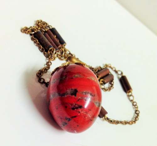 RED JASPER QUARTZ Acorn red grey quartz veins)NECKLACE EGG Pendant semi PRECIOUS GEMSTONE