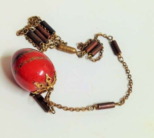 RED JASPER QUARTZ Acorn red grey quartz veins)NECKLACE EGG Pendant semi PRECIOUS GEMSTONE