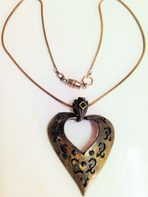 Necklace - Heart medieval style oxidised metal stones snake chain Look at my Buy Now -No Waiting