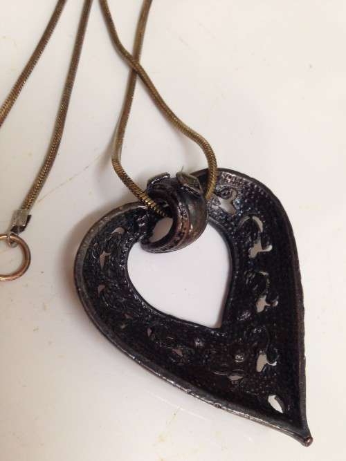 Necklace - Heart medieval style oxidised metal stones snake chain Look at my Buy Now -No Waiting
