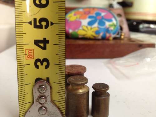 Antique 4 BRASS CAPSTAN SHAPE SCALE WEIGHTS BOXED+7assorted*5 flat+*2!GREAT COUNTRY HOME DECOR!