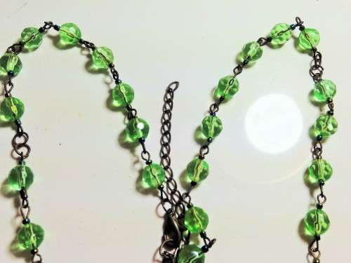 1  Necklace Bohemian Czechoslovakia 1930s Uranium ?glass beads green faceted beads restrung see test
