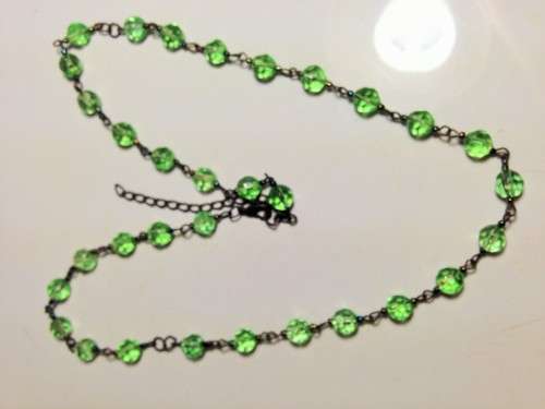 1  Necklace Bohemian Czechoslovakia 1930s Uranium ?glass beads green faceted beads restrung see test