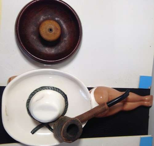 Wood Pipe+1952Rhodesian teakAshtray*+CeramicLady GREAT COUNTRyHOMeDECOR*L@@katMY*BUYNOW*NO WAITING*