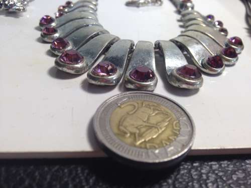 VintageBIBNecklaceSilverToneMETAL16PINK CRYSTAL*GREAT COUNTRY HOME DECOR*L@@katMY*BUYNOW*NO WAITING*