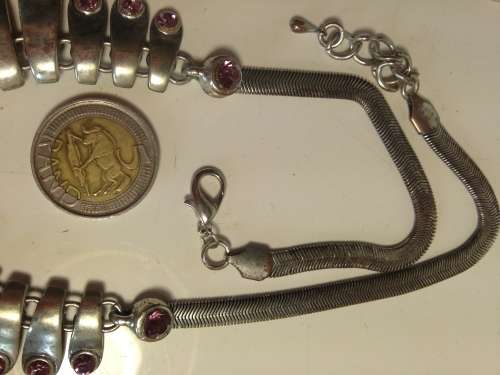 VintageBIBNecklaceSilverToneMETAL16PINK CRYSTAL*GREAT COUNTRY HOME DECOR*L@@katMY*BUYNOW*NO WAITING*