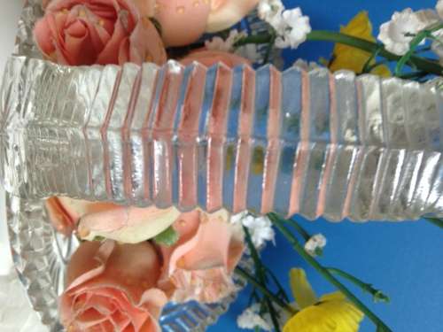 VASE - PRESSED GLASS BASKET Handle star base   !!!GORGEOUS COUNTRY HOME DECOR!!!!