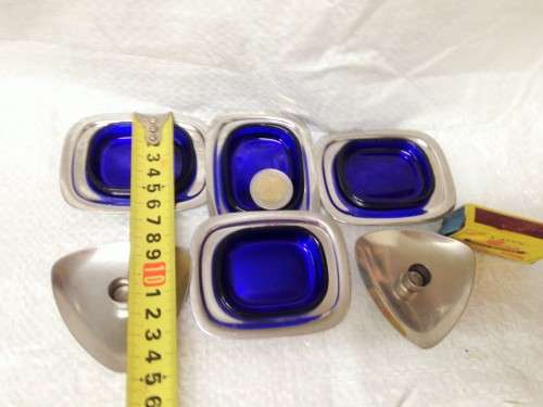 Danish*LUNDTOFTE STAINLESS STEEL*4 steel smallTRAYS+4COBOLT GLASS2CandleH*GREAT COUNTRY HOME DECOR*L