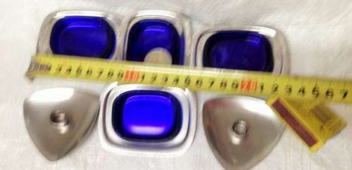 Danish*LUNDTOFTE STAINLESS STEEL*4 steel smallTRAYS+4COBOLT GLASS2CandleH*GREAT COUNTRY HOME DECOR*L