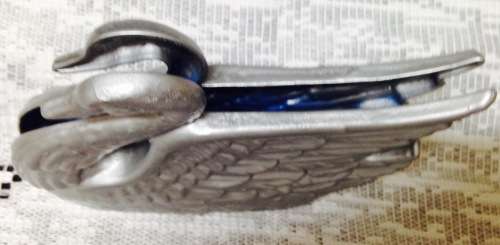 GODINGE c1984Cast Iron Swan + 2 Swan SALTS glass EPNS metal wing +1 mustard Spoon