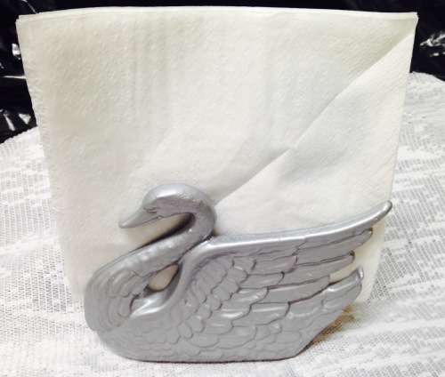 GODINGE c1984Cast Iron Swan + 2 Swan SALTS glass EPNS metal wing +1 mustard Spoon