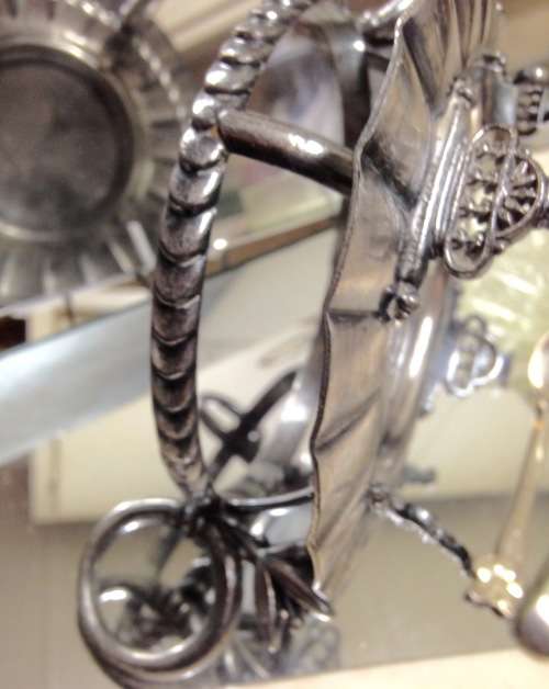 4 items EPNS Stand double sided handles Footed frill edge Glass Butter dish Jam Spoon +Tea spoon