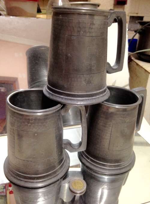 !!!WOW!!!4 items*1955 Pewter 3 Muggs Beer Union 4 items South Africa glass bottoms+ 1 other all one