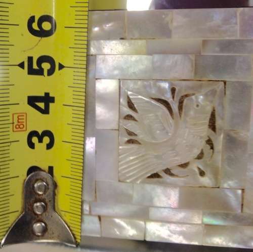 ANTIQUE Mother o Pearl hinged BOX Dove Cutout red linedLOOK AT My BUY NOW LISTINGS NO WAITING