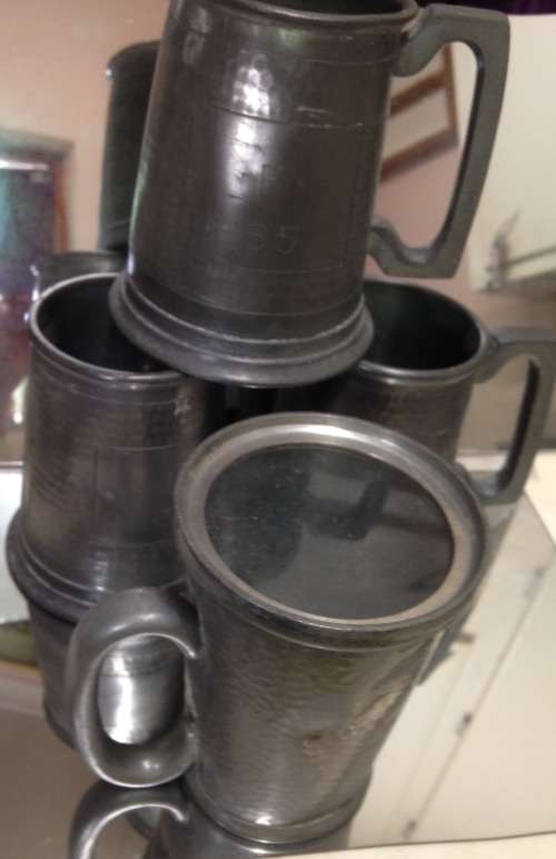 !!!WOW!!!4 items*1955 Pewter 3 Muggs Beer Union 4 items South Africa glass bottoms+ 1 other all one