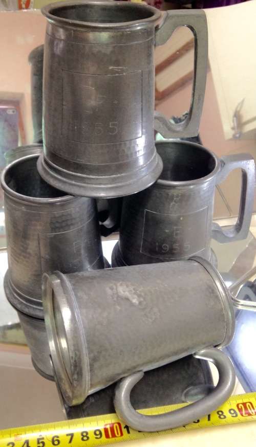 !!!WOW!!!4 items*1955 Pewter 3 Muggs Beer Union 4 items South Africa glass bottoms+ 1 other all one